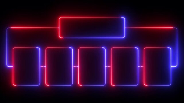 glowing neon organization chart icon isolated on black background. organization hierarchy chart icon. Perfect for web and app interfaces, presentations, infographics, etc. 4k video animation.