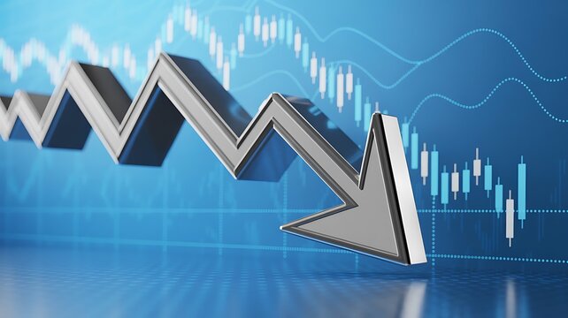 3D downward arrow, declining graph, business decline, financial crisis