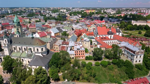 Aerial view of old town Lublin with The Cathedral of Saint John the Baptist,  Poland