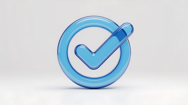 Blue checkmark icon, 3D check symbol, verified sign, confirmation mark