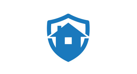 Naklejka premium A blue house icon centered inside a protective shield shape on white background