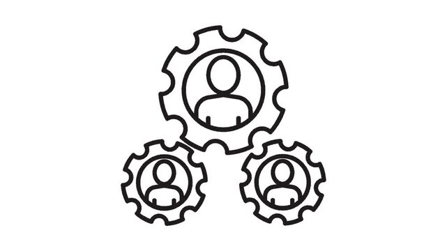 Business teamwork icon showing human resources and collaborative workflow with gears and people