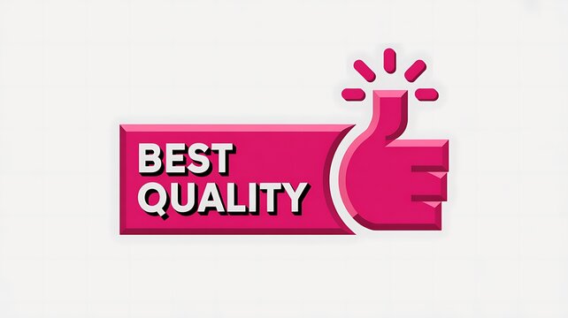 Best quality, pink thumb up icon, quality assurance symbol, vector label