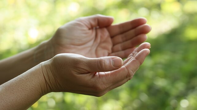 Cupped hands, palms up, empty hands, gesture of receiving
