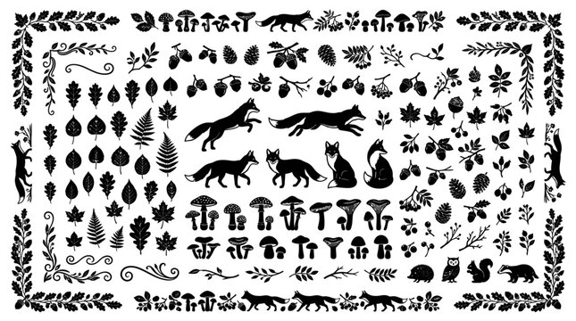 Black silhouettes of various animals.