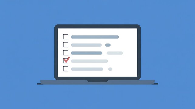 Checklist, laptop screen, survey form, online questionnaire, digital checklist