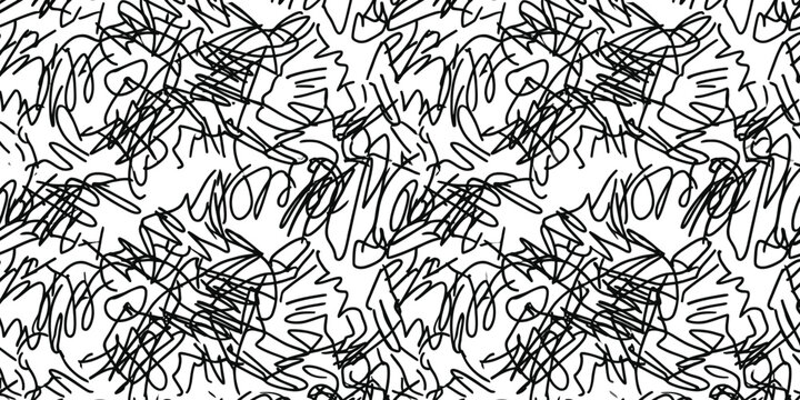 Vector illustration of abstract black and white chaotic scribble line pattern