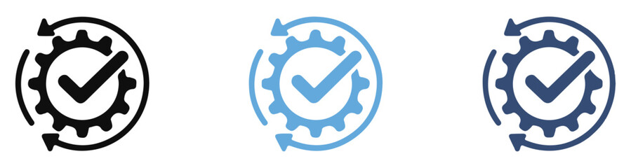 Gear and checkmark icons symbolizing process completion, approval and automated system workflows. © MOST AKTER