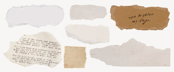 Fototapeta na wymiar Torn paper textures with handwritten note vector set