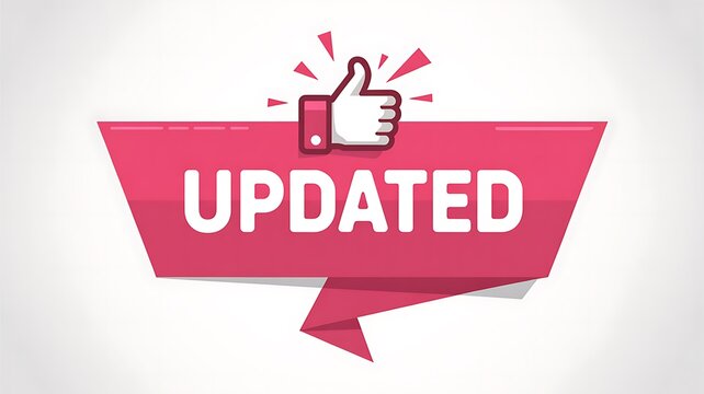 Updated, modern, pink, thumbs up icon, notification label, web graphic