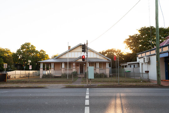 pedestrian crossing traffic lights in country town to cross highway