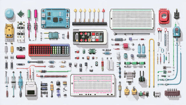 Assorted Electronic Components and Circuit Boards for Hardware Projects and DIY Electronics