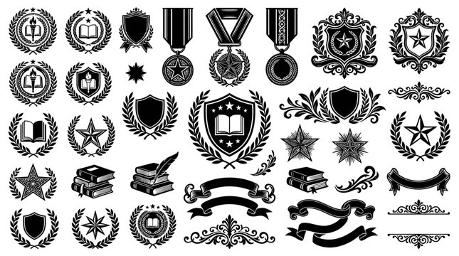 Collection of various award symbols.