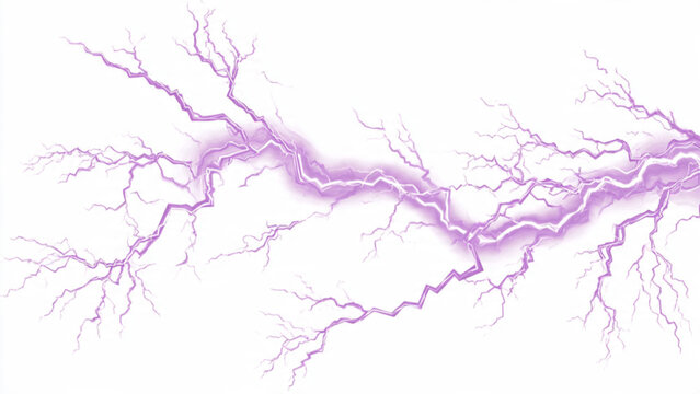 Close-up of purple lightning bolts illuminating dark sky with electric energy and dramatic light effects