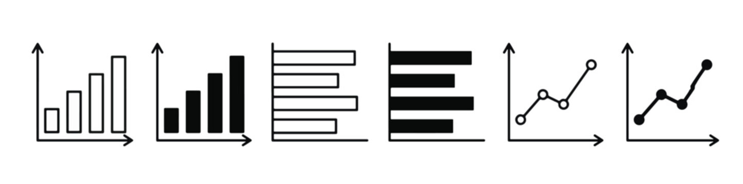 data visualization icon set, vertical bar graphs, horizontal bar charts, and line graphs , vector illustration , new
