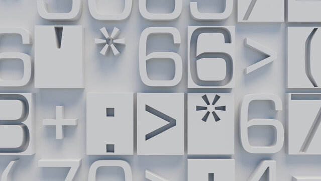 Three-Dimensional White Alphabet and Mathematical Symbols on Textured Surface with Detailed Realism for Educational Technology, Data Analysis, and Digital Design Applications