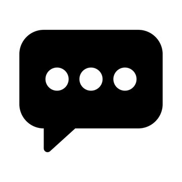 Black speech bubble icon with an ellipsis, a symbol indicating active typing, ongoing conversation, or message loading status in communication apps and user interfaces