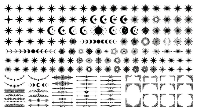 Various star and moon shapes icons.