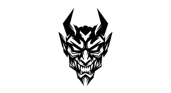 Menacing devil head mascot with sharp horns vector.