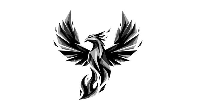 Stylized phoenix firebird soaring with sharp geometric wing shapes