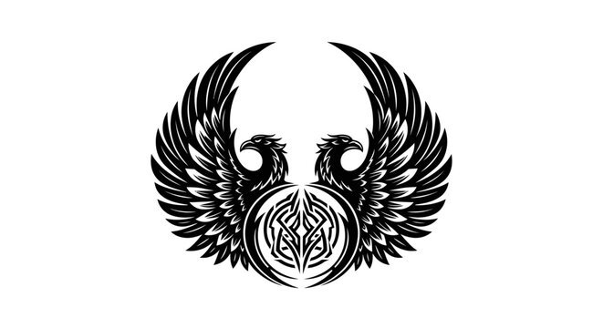 Symmetrical eagle wings with central celtic knotwork illustration.