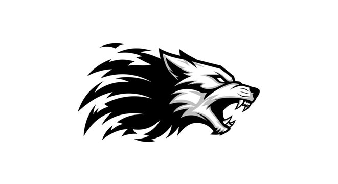 Stylized wolf head profile with flame mane logo