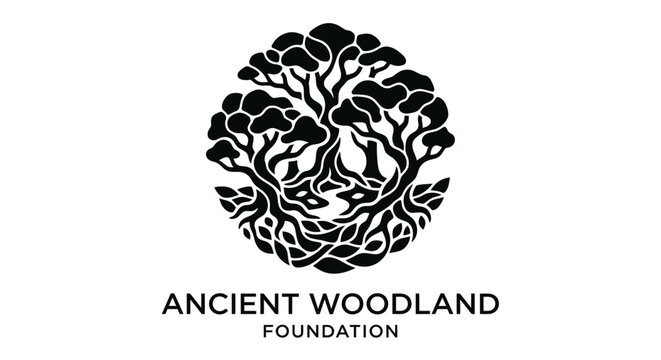 Ancient Woodland Foundation logo with tree of life symbol.