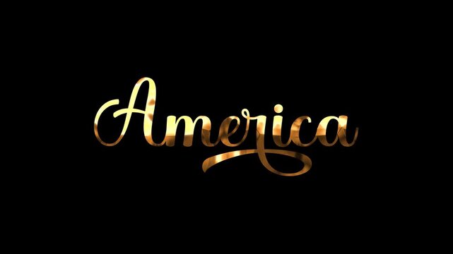 America text in gold cursive on black. Luxury design suitable for patriotic themed projects, 4th of july celebrations, or American holidays