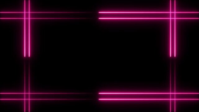 Glowing red neon frame background animation rectangle shape. Seamless loop animation rectangle frame black background 4K video motion graphic.