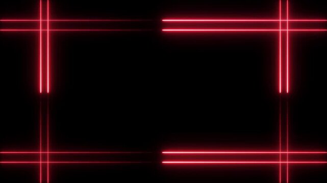 Glowing red neon frame background animation rectangle shape. Seamless loop animation rectangle frame black background 4K video motion graphic.