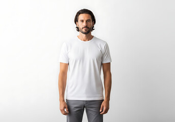 Fototapeta premium Man wearing casual white t-shirt and gray pants