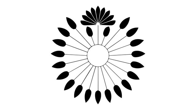 Minimalist black circular leaf pattern ornamental design with ornament botanical minimalist