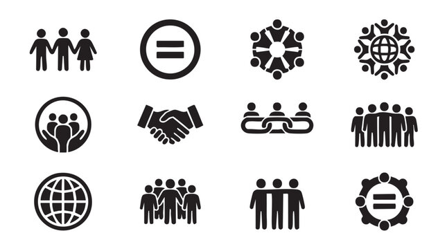 Business partnership icons, teamwork symbols, collaboration graphics, equality signs