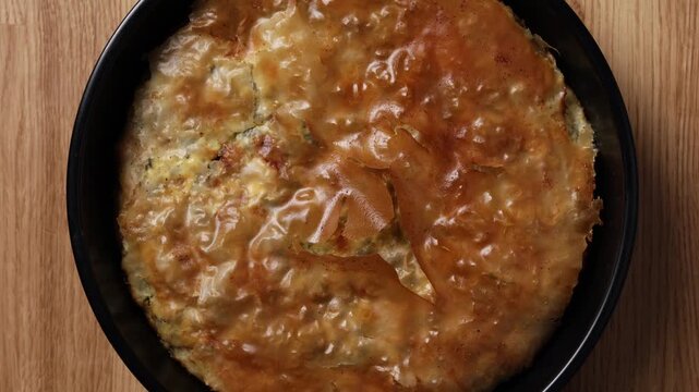 Greek Spinach Feta Pie In Baking Pan Top View