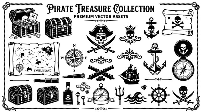 Pirate Treasure Icons and Symbols.