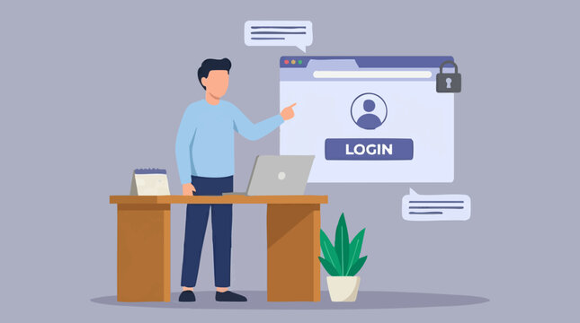Person pointing to secure login screen, digital security concept