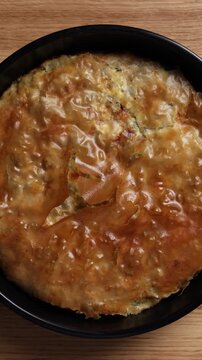 Greek Spinach Feta Pie In Baking Pan Top View Vertical