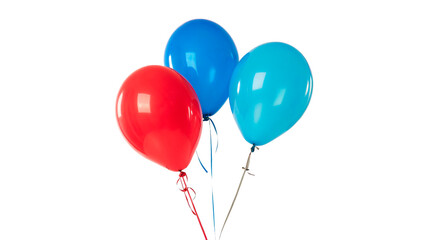 Bunch of festive glossy red blue and white helium balloons isolated on transparent background cut out © novomir-png