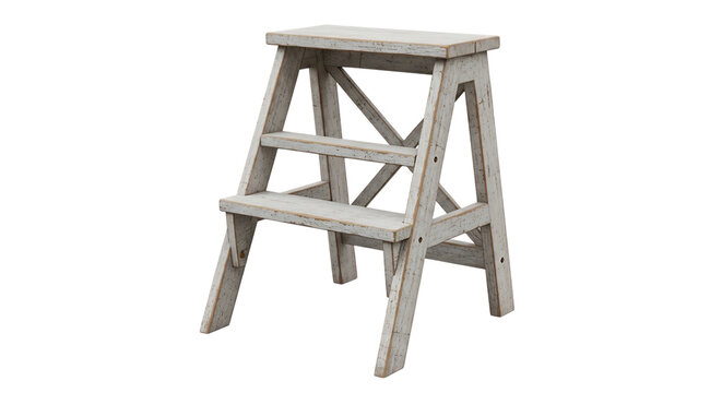 Weathered wooden step stool with three steps rustic texture and visible grain on transparent background stepstool ladder wood timber aged