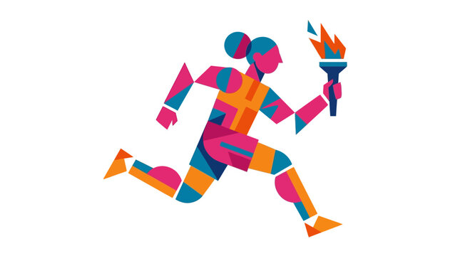 colorful geometric runner holding torch illustration design
