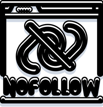Nofollow attribute icon depicting an unindexed backlink within a web browser window, illustrating important optimization practices for search engine ranking and digital marketing strategies