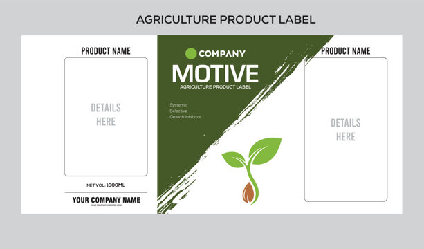 Green Agriculture Product Label Template with Brush Stroke and Seed Sprout Icon for Fertilizer Packaging
