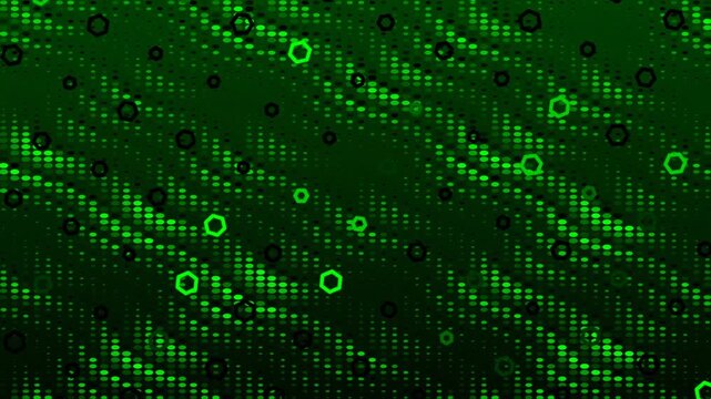 Digital matrix rain effect with falling green characters on dark background