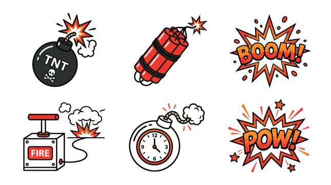 Explosion Icons: TNT Bomb, Dynamite, Clock Bomb, Fire Switch, Boom, Pow