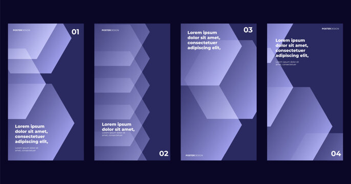 Abstract Hexagon Purple Geometric Poster Template Set, Modern Navy Blue Technology Cover Layout Bundle