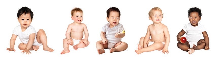 PNG Adorable diverse babies sitting together on transparent background © Rawpixel.com