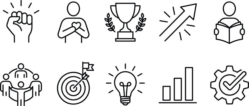 Business and strategy thin line icons collection for digital corporate presentations or professional marketing.
