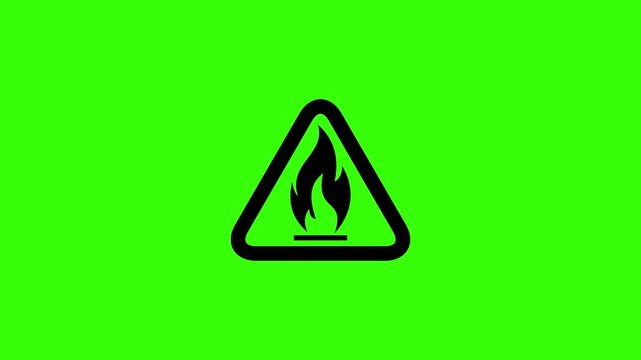 Flammable Warning Sign Pulsing Animation Loop on Green Screen Background