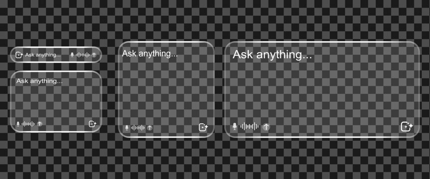 AI search bar template for web interface design. Clean minimalist chat box with input field and audio icon for virtual assistant software and digital communication