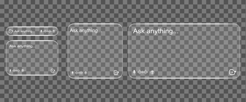 AI search bar template for web interface design. Clean minimalist chat box with input field and audio icon for virtual assistant software and digital communication